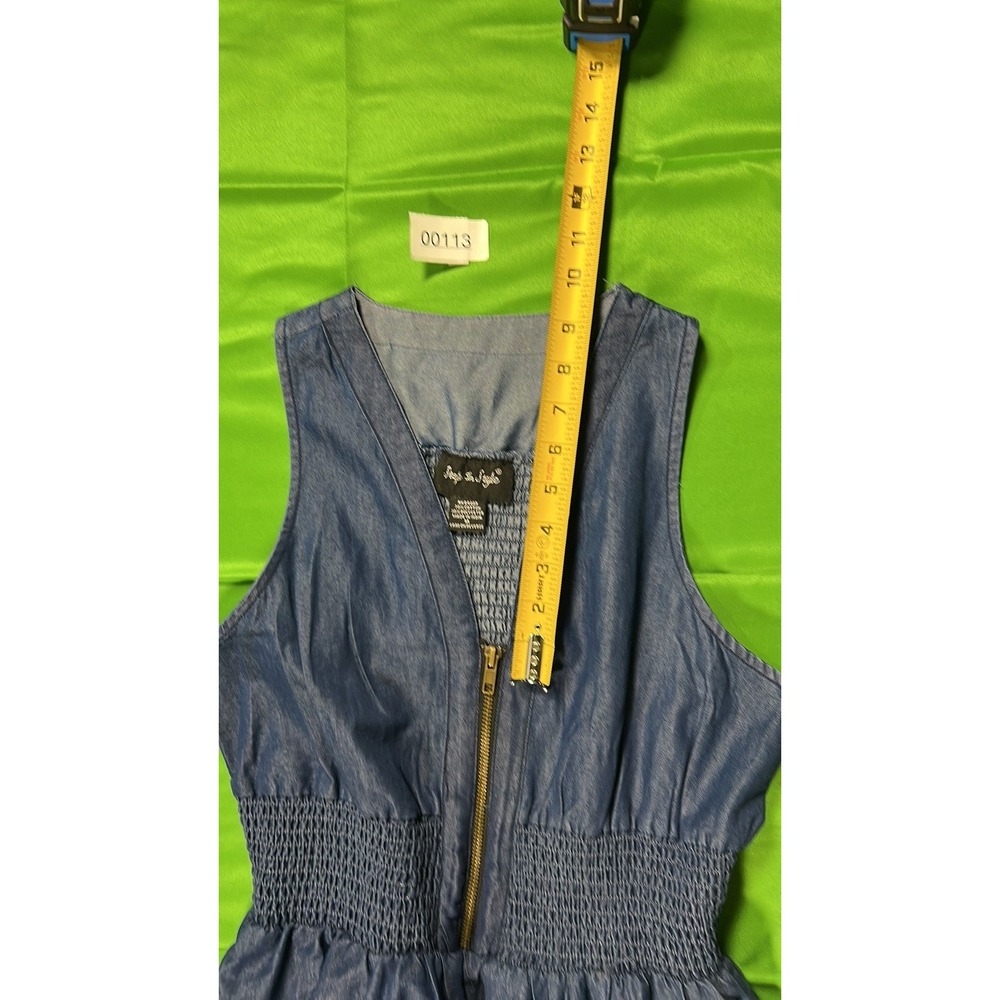 Step In Style Denim Look Chambray Midi Jumpsuit Smocked Waist Blue M - Picture 10 of 11